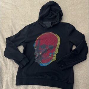 PHILIPP PLEIN HOODIE SWEATSHIRT SKULL WITH CRYSTALS MEN SIZE XXL